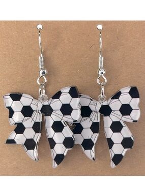 Soccer Ribbon Design 2D Acrylic Earrings  Fashion Jewelry